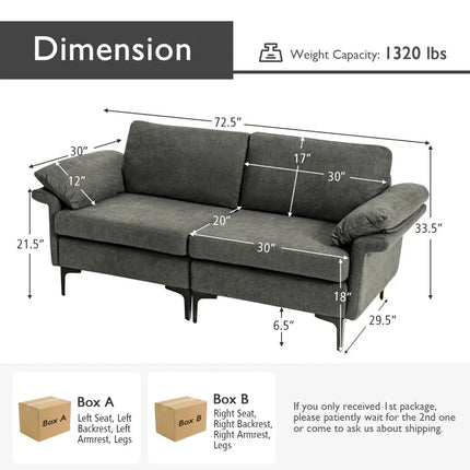 Modern Fabric Loveseat Sofa for with Metal Legs and Armrest Pillows-Gray - Gray - Sofas & Loveseats