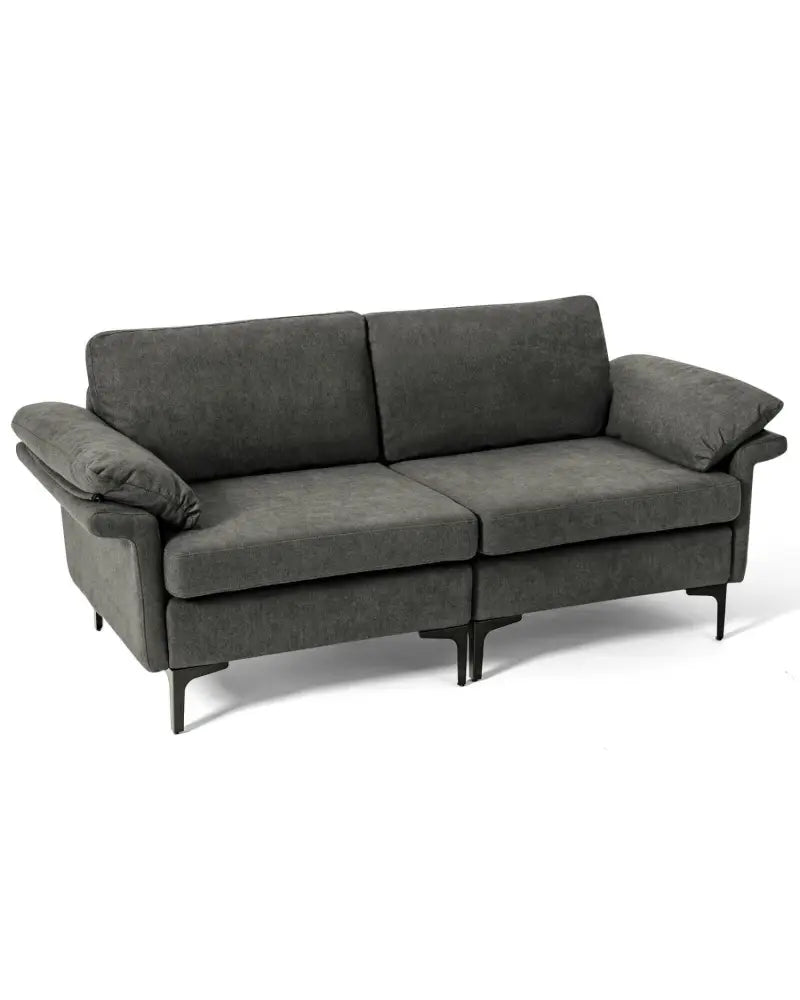 Modern Fabric Loveseat Sofa for with Metal Legs and Armrest Pillows-Gray - Gray - Sofas & Loveseats