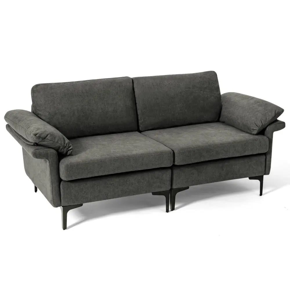 Modern Fabric Loveseat Sofa for with Metal Legs and Armrest Pillows-Gray - Gray - Sofas & Loveseats
