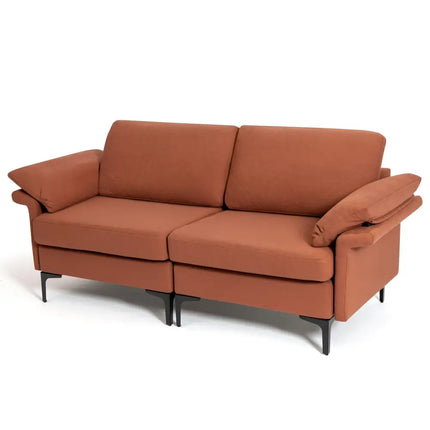 Modern Fabric Loveseat Sofa for with Metal Legs and Armrest Pillows-Rust Red - Rust - Sofas & Loveseats