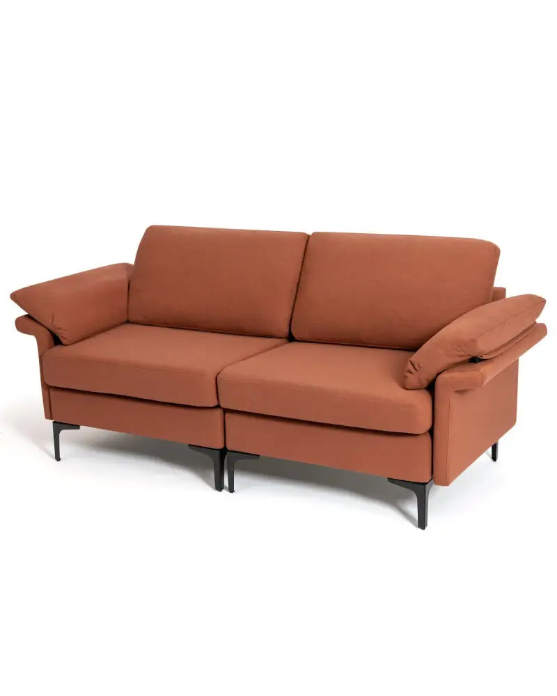 Modern Fabric Loveseat Sofa for with Metal Legs and Armrest Pillows-Rust Red - Rust - Sofas & Loveseats