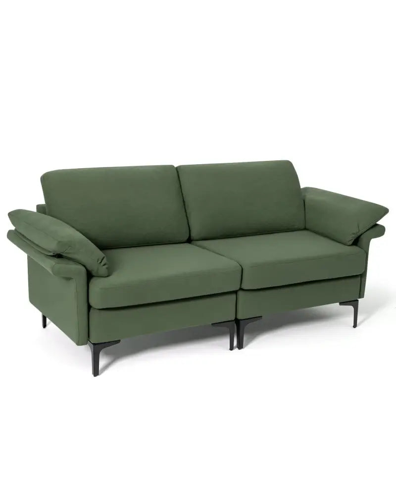 Modern Fabric Loveseat Sofa for with Metal Legs and Armrest Pillows-Army Green - Army Green - Sofas & Loveseats