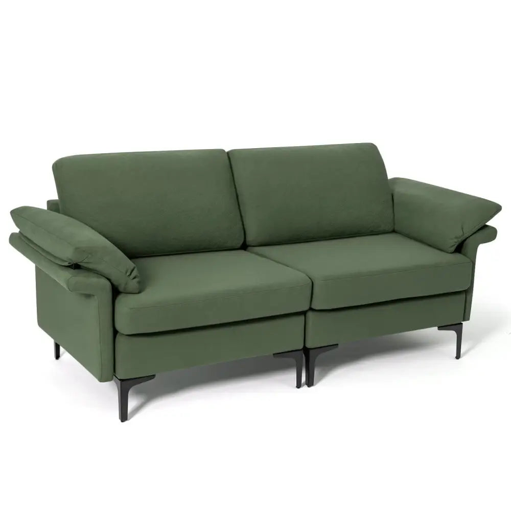 Modern Fabric Loveseat Sofa for with Metal Legs and Armrest Pillows-Army Green - Army Green - Sofas & Loveseats