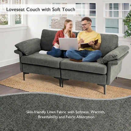 Modern Fabric Loveseat Sofa for with Metal Legs and Armrest Pillows-Gray - Gray - Sofas & Loveseats