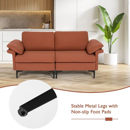 Modern Fabric Loveseat Sofa for with Metal Legs and Armrest Pillows-Rust Red - Rust - Sofas & Loveseats