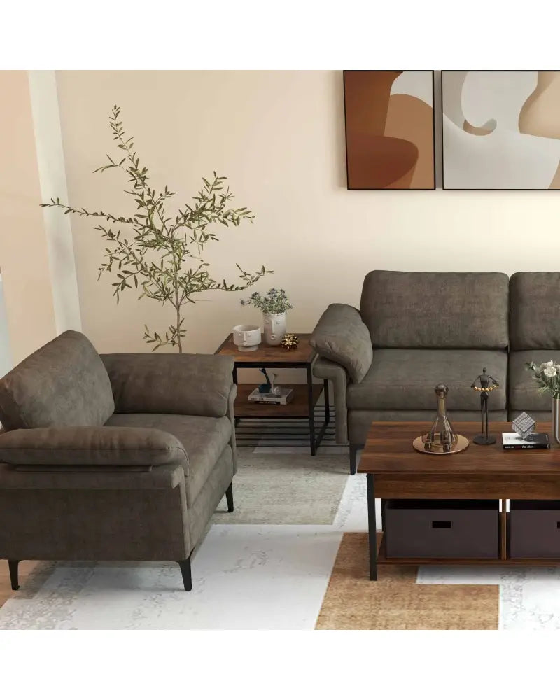 Modern Fabric Sofa and Accent Chair with 2 Side Table for Living Room - Living Room
