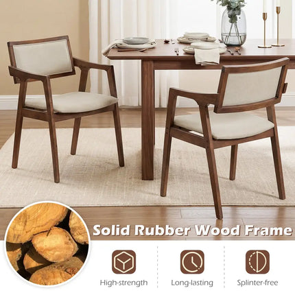 Modern Fabric Upholstered Rubber Wood Dining Chairs Set of 2 with Arms-Beige - Beige - Dining Chairs