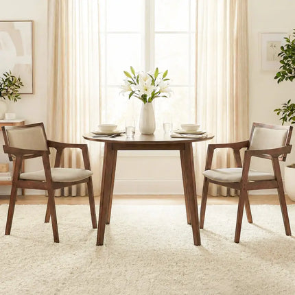 Modern Fabric Upholstered Rubber Wood Dining Chairs Set of 2 with Arms-Beige - Beige - Dining Chairs
