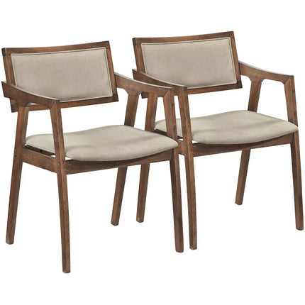 Modern Fabric Upholstered Rubber Wood Dining Chairs Set of 2 with Arms-Beige - Beige - Dining Chairs