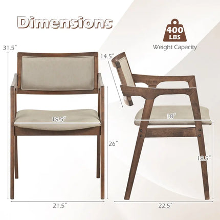 Modern Fabric Upholstered Rubber Wood Dining Chairs Set of 2 with Arms-Beige - Beige - Dining Chairs