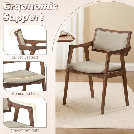 Modern Fabric Upholstered Rubber Wood Dining Chairs Set of 2 with Arms-Beige - Beige - Dining Chairs