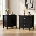 Modern Farmhouse 3-Drawer Night Stand with Wood Grain Accents for Bedroom-Black - Black - Nightstands