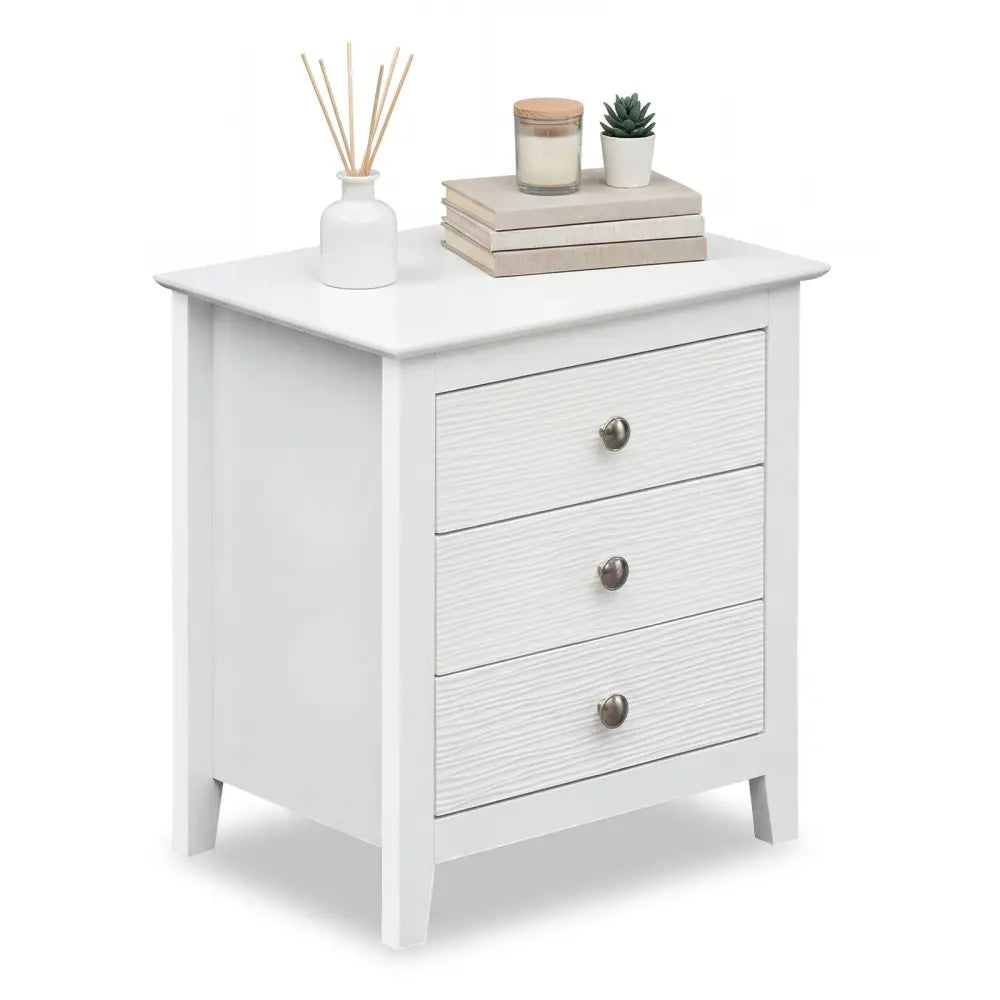 Modern Farmhouse 3-Drawer NightStand with Wood Grain Accents and Sleek Knobs-White - White - Nightstands