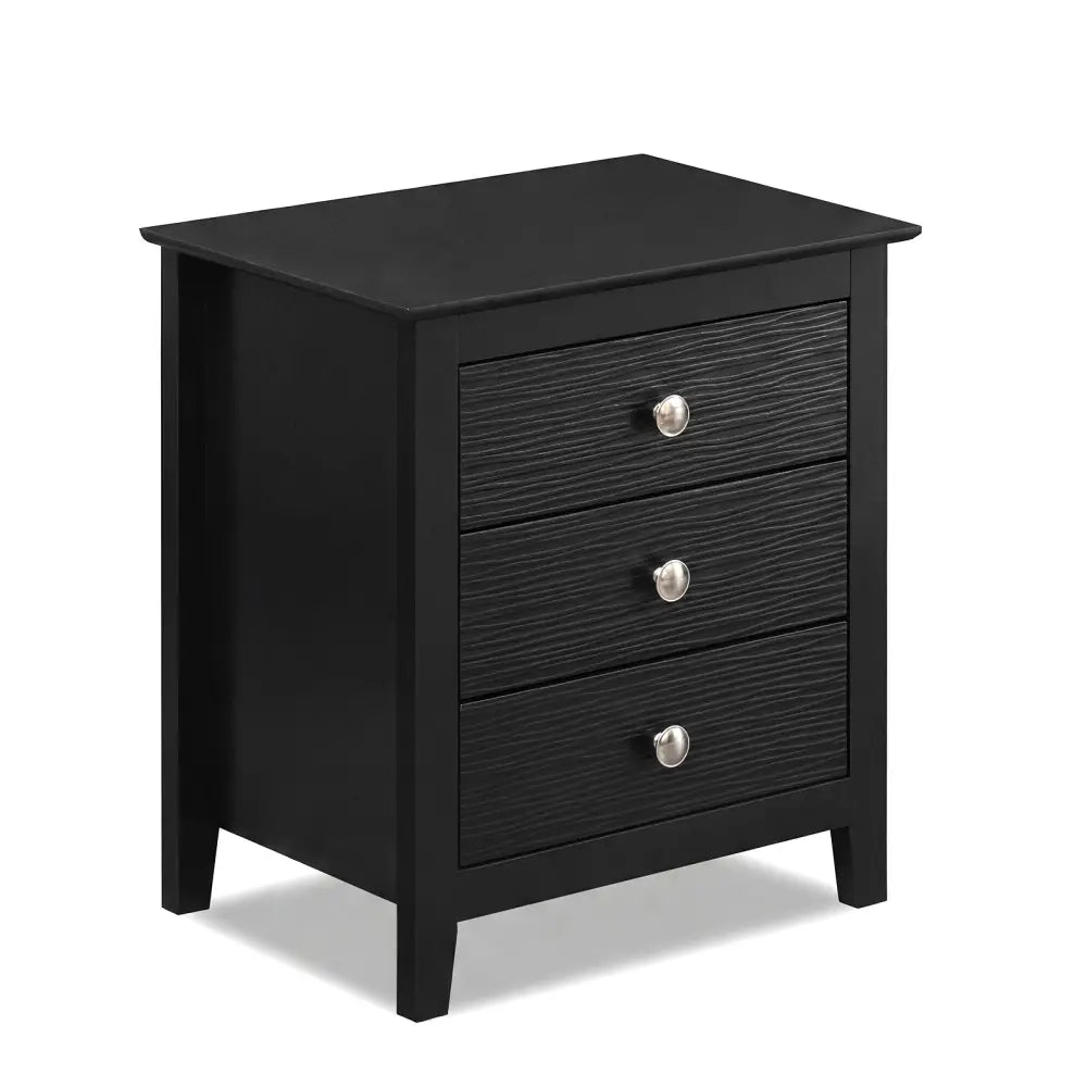 Modern Farmhouse 3-Drawer NightStand with Wood Grain Accents and Sleek Knobs-Black - Black - Nightstands