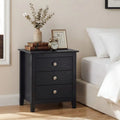 Modern Farmhouse 3-Drawer NightStand with Wood Grain Accents and Sleek Knobs-Black - Black - Nightstands