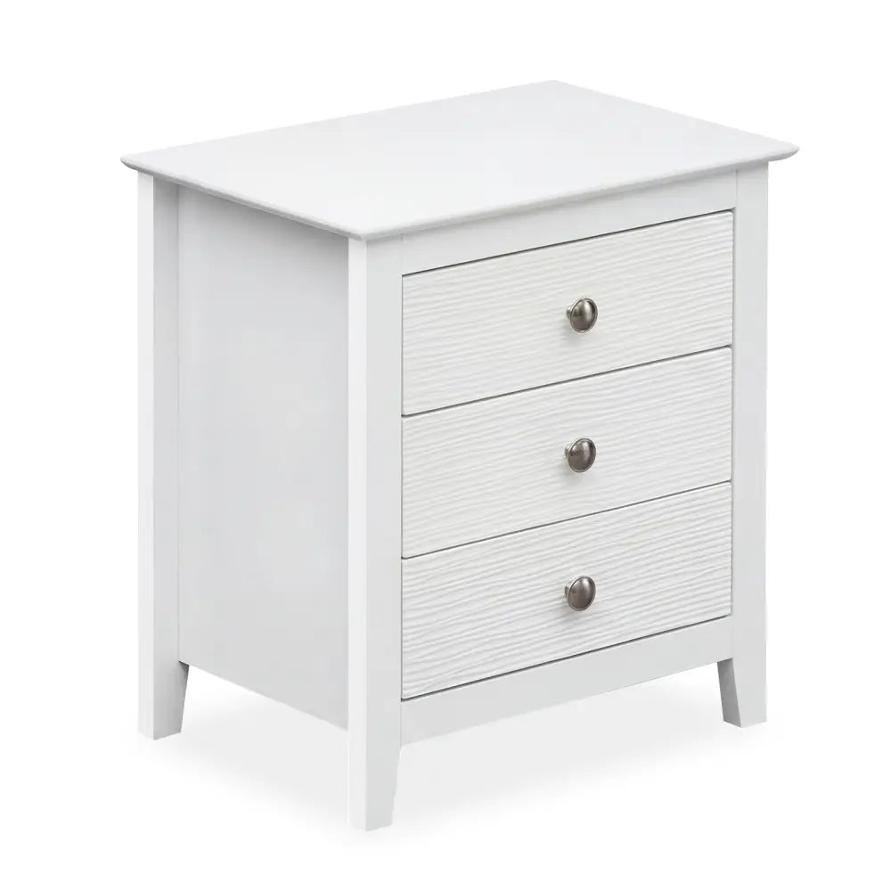Modern Farmhouse 3-Drawer NightStand with Wood Grain Accents and Sleek Knobs-White - White - Nightstands