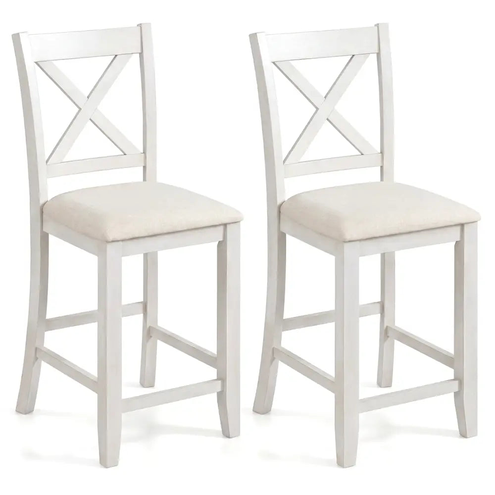 Modern Farmhouse Counter Height Stools with Footrest and Cushion-White - White - Bar Stools