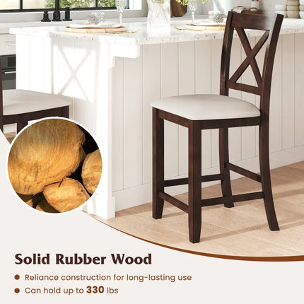 Modern Farmhouse Counter Height Stools with Footrest and Cushion-Walnut - Walnut - Bar Stools
