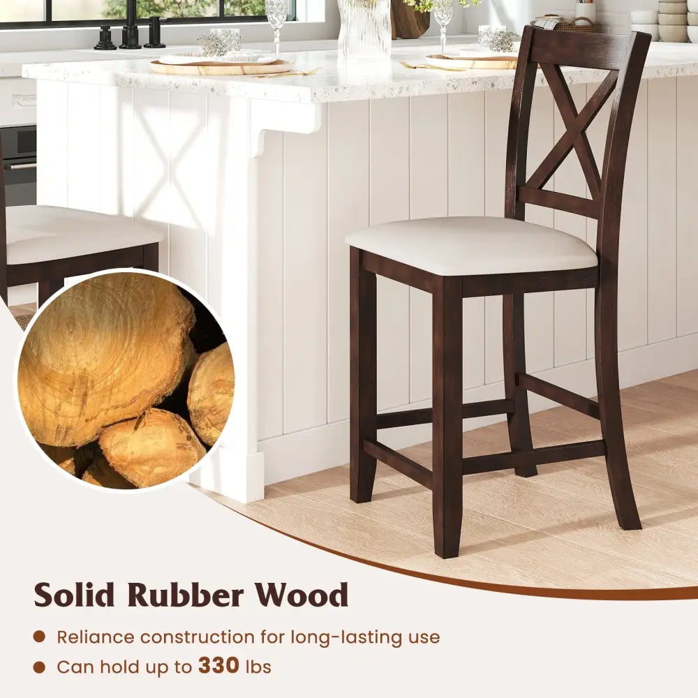Modern Farmhouse Counter Height Stools with Footrest and Cushion-Walnut - Walnut - Bar Stools