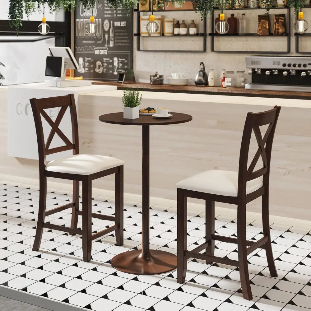 Modern Farmhouse Counter Height Stools with Footrest and Cushion-Walnut - Walnut - Bar Stools