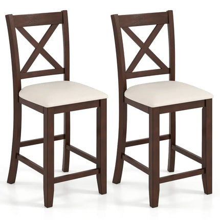 Modern Farmhouse Counter Height Stools with Footrest and Cushion-Walnut - Walnut - Bar Stools