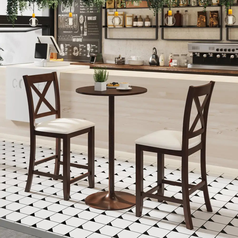 Modern Farmhouse Counter Height Stools with Footrest and Cushion-Walnut - Walnut - Bar Stools