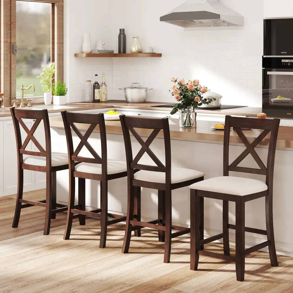 Modern Farmhouse Counter Height Stools with Footrest and Cushion-Walnut - Walnut - Bar Stools