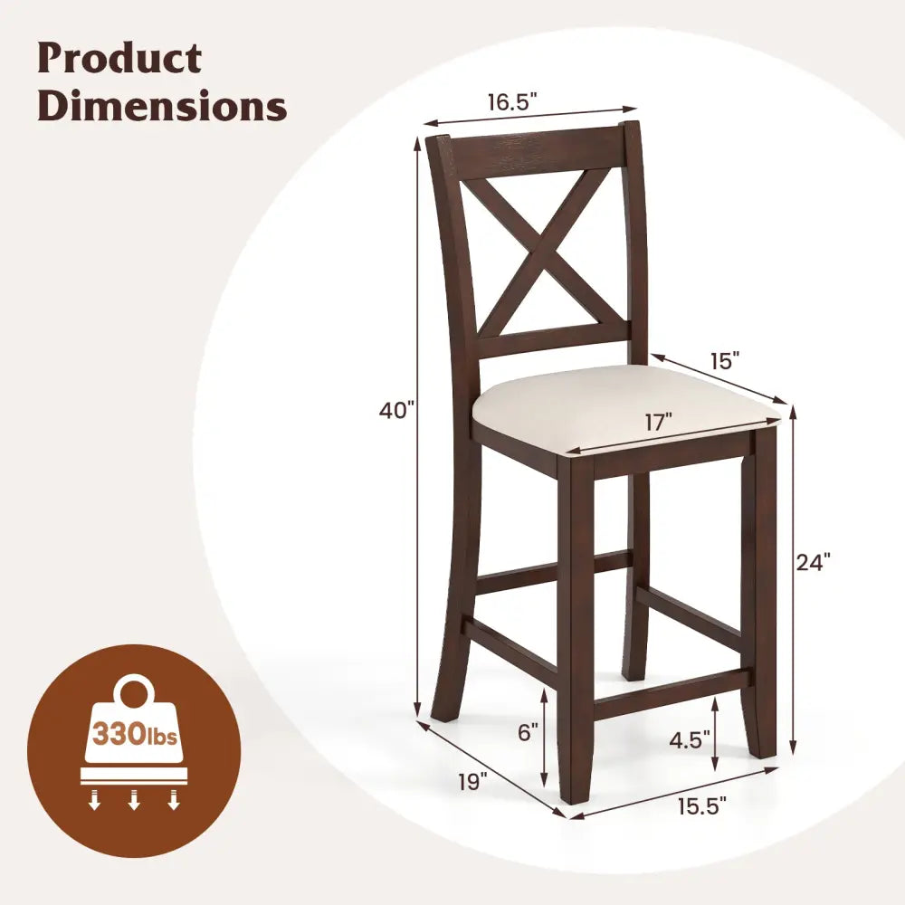 Modern Farmhouse Counter Height Stools with Footrest and Cushion-Walnut - Walnut - Bar Stools