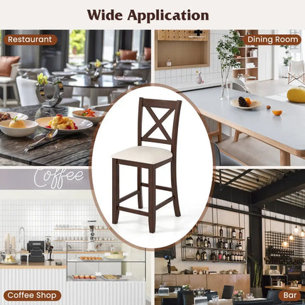 Modern Farmhouse Counter Height Stools with Footrest and Cushion-Walnut - Walnut - Bar Stools