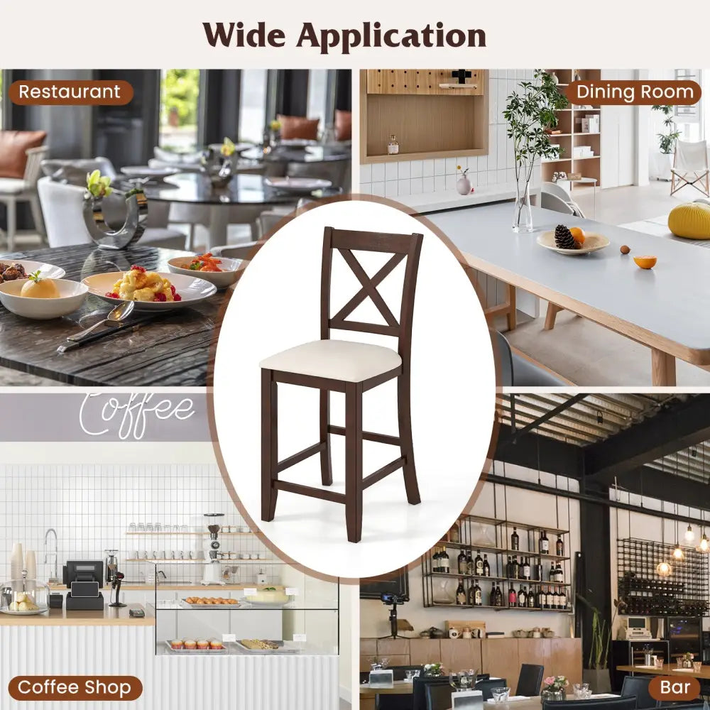 Modern Farmhouse Counter Height Stools with Footrest and Cushion-Walnut - Walnut - Bar Stools