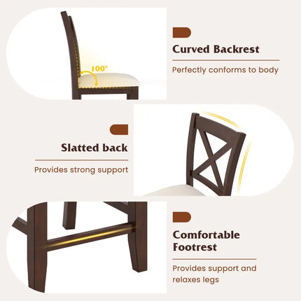 Modern Farmhouse Counter Height Stools with Footrest and Cushion-Walnut - Walnut - Bar Stools