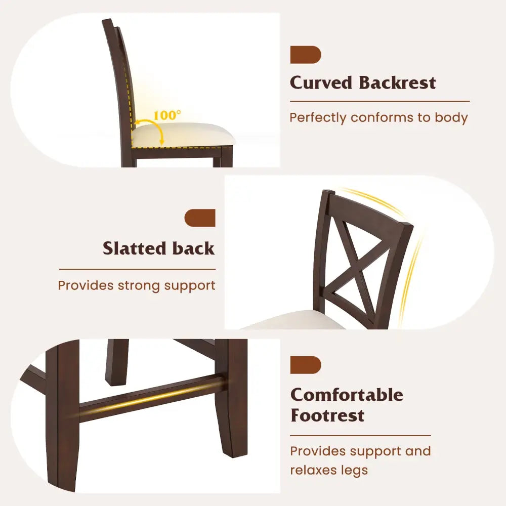 Modern Farmhouse Counter Height Stools with Footrest and Cushion-Walnut - Walnut - Bar Stools