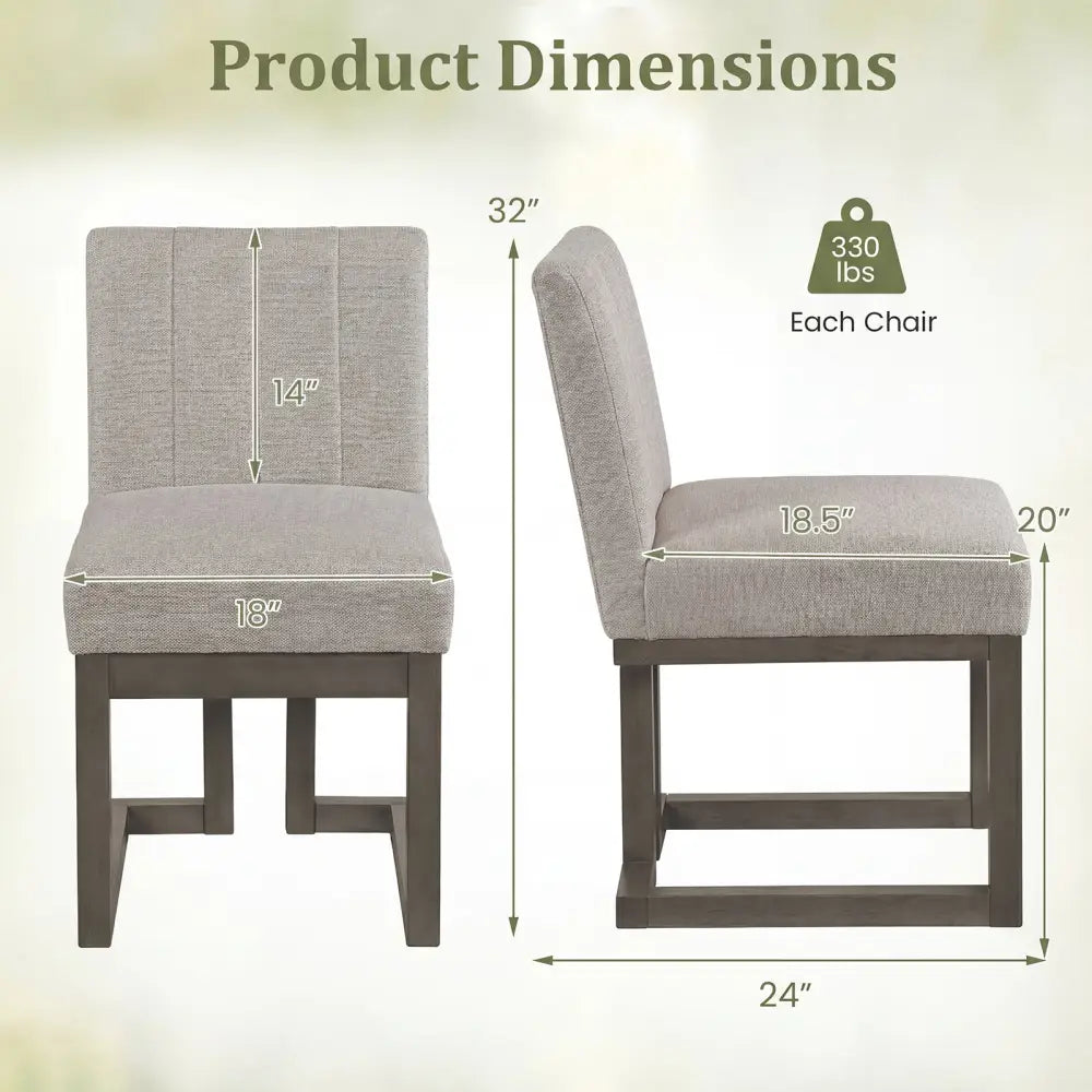 Modern Farmhouse Fabric Dining Chairs Set of 2 with 5.5’’ Thickened Padded Seat-Gray - Gray - Dining Chairs