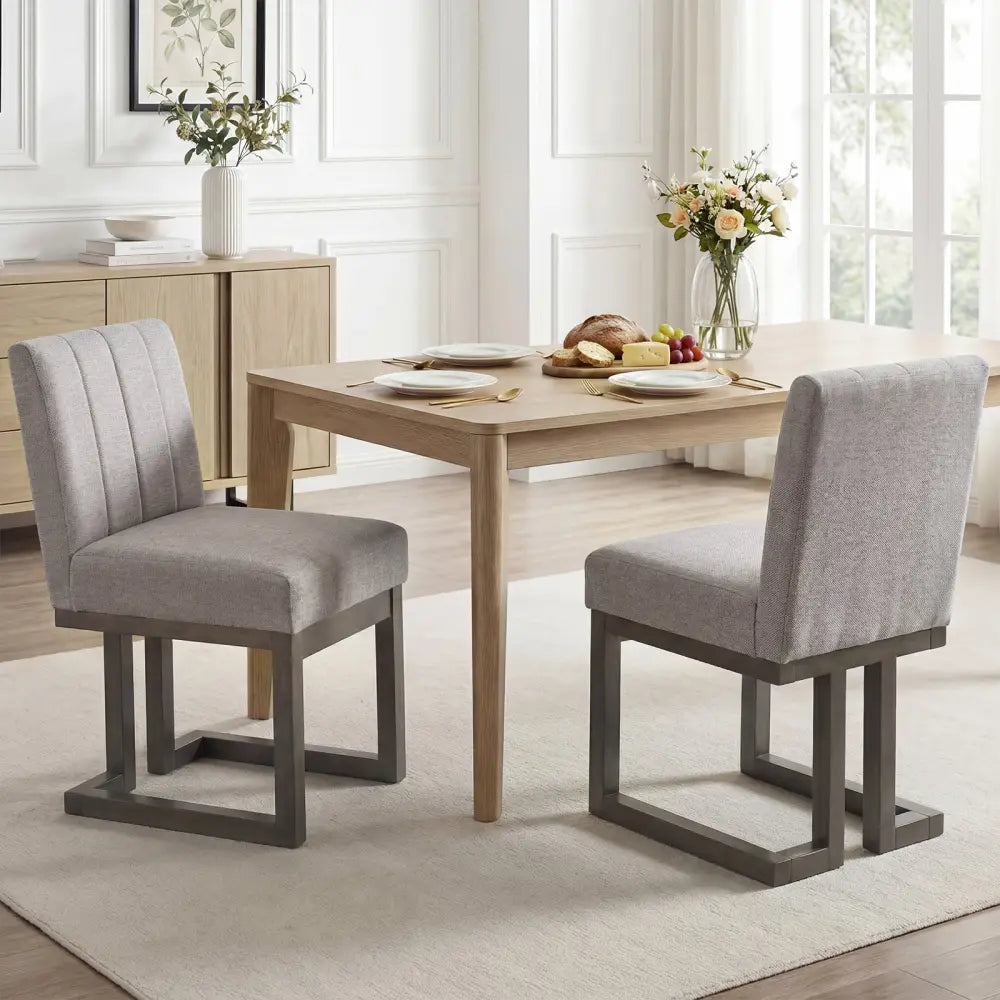 Modern Farmhouse Fabric Dining Chairs Set of 2 with 5.5’’ Thickened Padded Seat-Gray - Gray - Dining Chairs