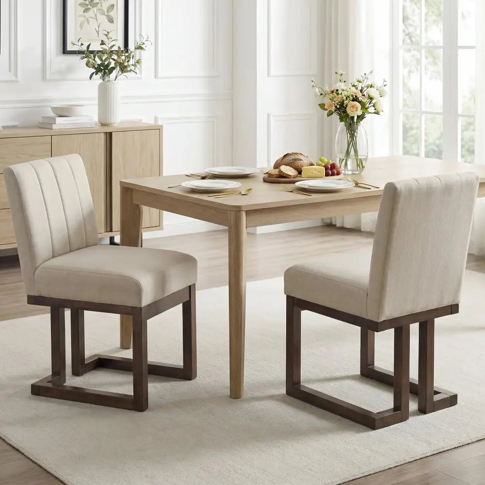 Modern Farmhouse Fabric Dining Chairs Set of 2 with 5.5’’ Thickened Padded Seat-Walnut - Walnut - Dining Chairs