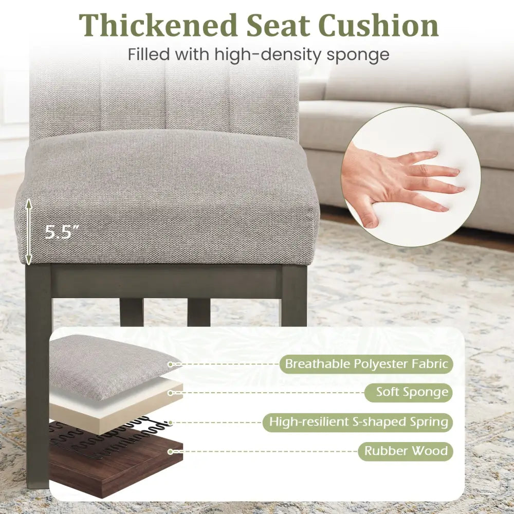 Modern Farmhouse Fabric Dining Chairs Set of 2 with 5.5’’ Thickened Padded Seat-Gray - Gray - Dining Chairs