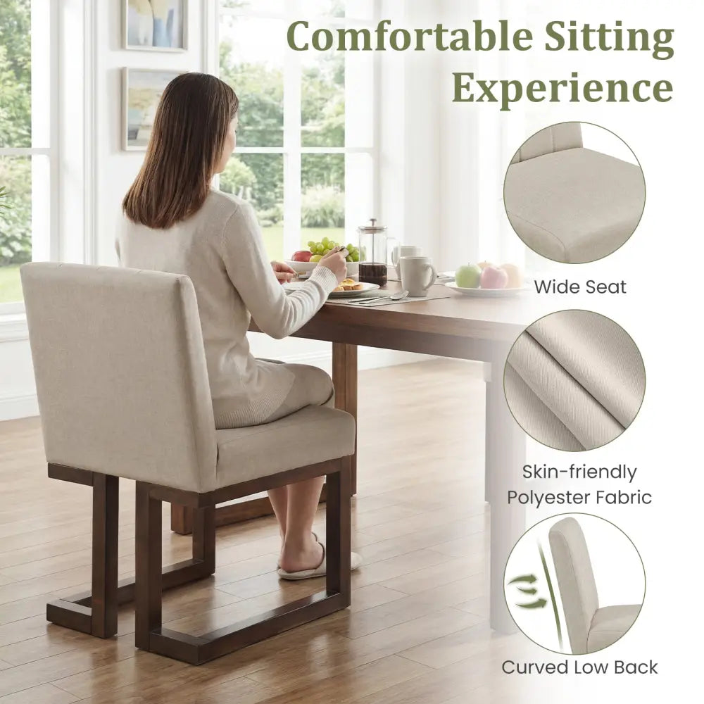 Modern Farmhouse Fabric Dining Chairs Set of 2 with 5.5’’ Thickened Padded Seat-Walnut - Walnut - Dining Chairs