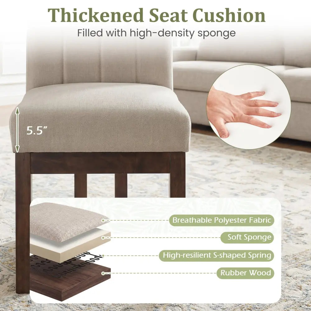 Modern Farmhouse Fabric Dining Chairs Set of 4 with 5.5’’ Thickened Padded Seat-Walnut - Walnut - Dining Chairs
