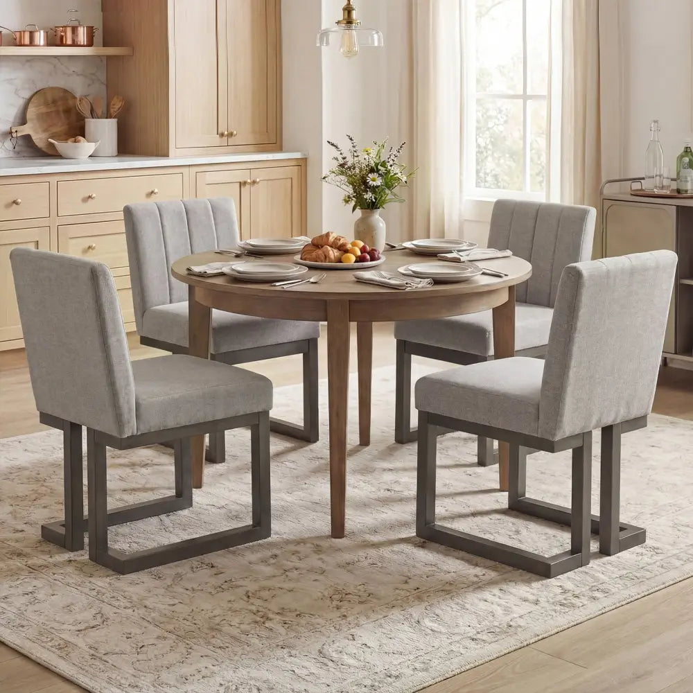 Modern Farmhouse Fabric Dining Chairs Set of 4 with 5.5’’ Thickened Padded Seat-Gray - Gray - Dining Chairs