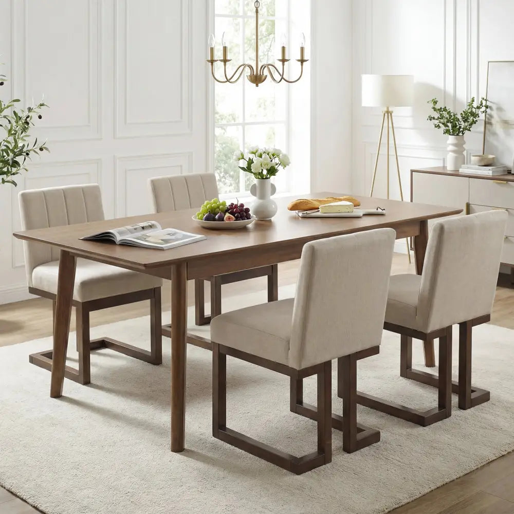 Modern Farmhouse Fabric Dining Chairs Set of 4 with 5.5’’ Thickened Padded Seat-Walnut - Walnut - Dining Chairs