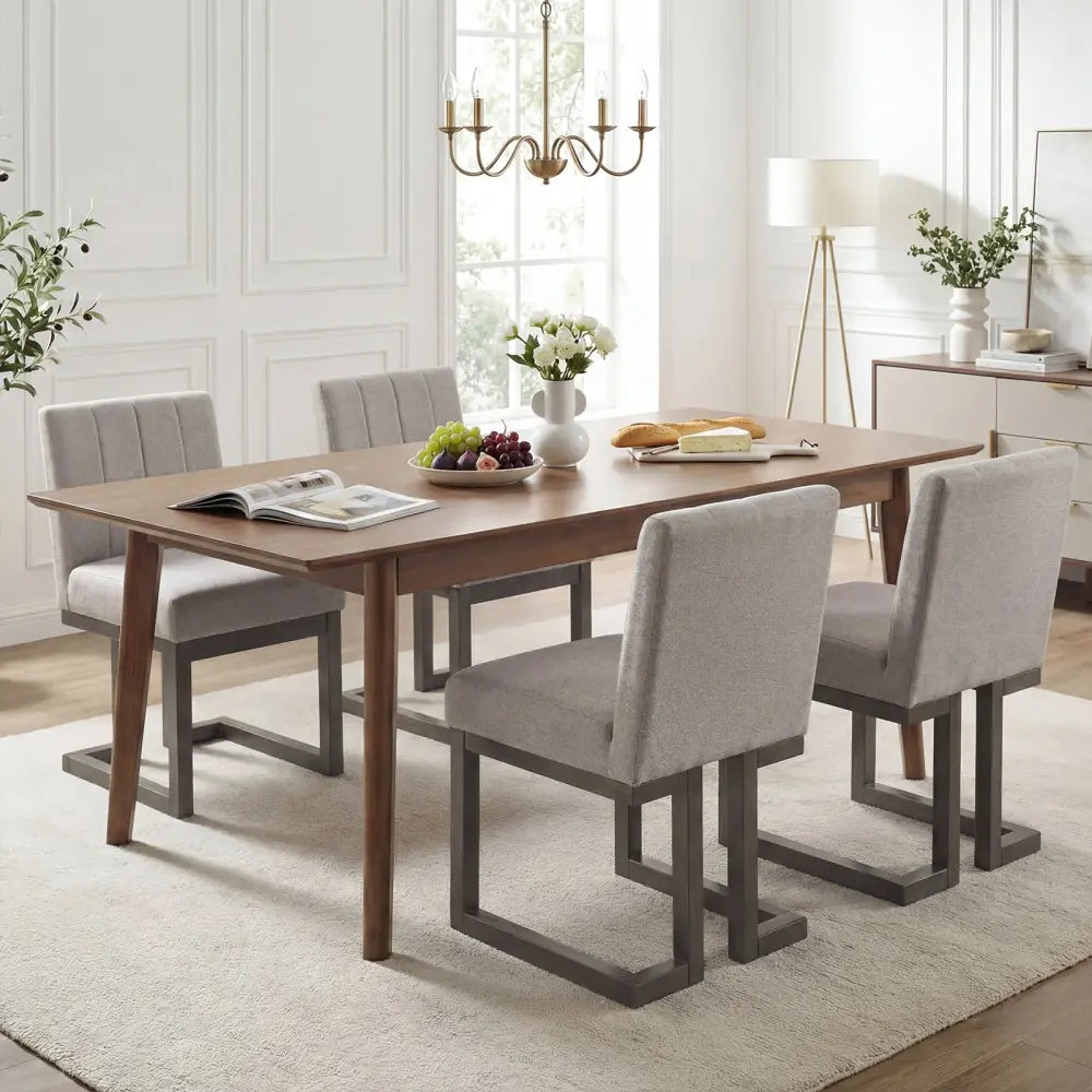 Modern Farmhouse Fabric Dining Chairs Set of 4 with 5.5’’ Thickened Padded Seat-Gray - Gray - Dining Chairs
