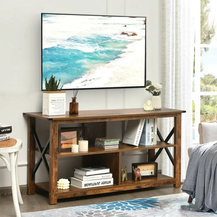 Modern Farmhouse TV Stand Entertainment Center for TV’s up to 55-Inch with Open Shelves-Brown - Brown - Entertainment