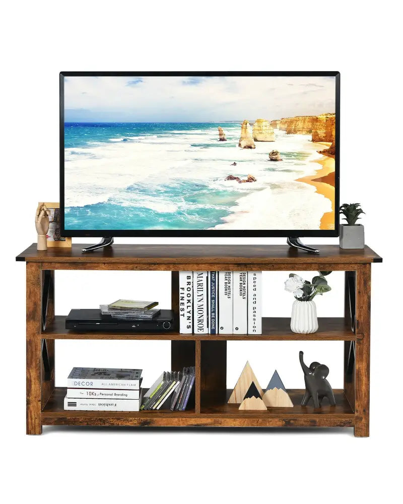 Modern Farmhouse TV Stand Entertainment Center for TV’s up to 55-Inch with Open Shelves-Brown - Brown - Entertainment
