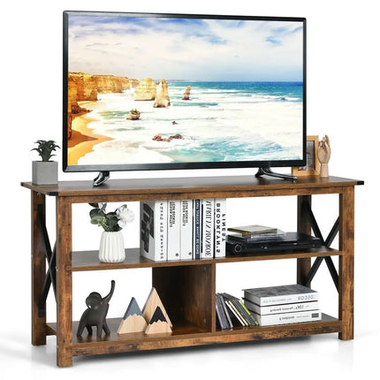 Modern Farmhouse TV Stand Entertainment Center for TV’s up to 55-Inch with Open Shelves-Brown - Brown - Entertainment