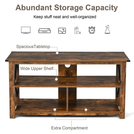 Modern Farmhouse TV Stand Entertainment Center for TV’s up to 55-Inch with Open Shelves-Brown - Brown - Entertainment