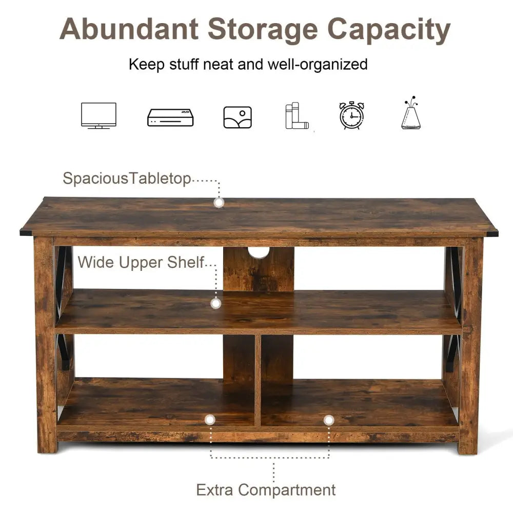 Modern Farmhouse TV Stand Entertainment Center for TV’s up to 55-Inch with Open Shelves-Brown - Brown - Entertainment