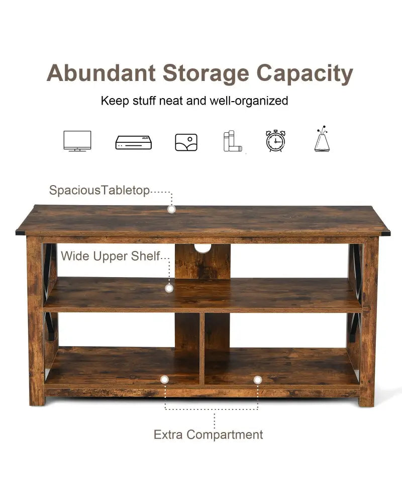 Modern Farmhouse TV Stand Entertainment Center for TV’s up to 55-Inch with Open Shelves-Brown - Brown - Entertainment