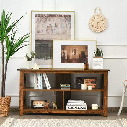 Modern Farmhouse TV Stand Entertainment Center for TV’s up to 55-Inch with Open Shelves-Brown - Brown - Entertainment