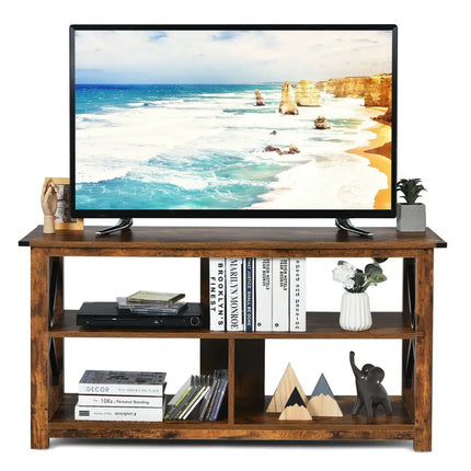 Modern Farmhouse TV Stand Entertainment Center for TV’s up to 55-Inch with Open Shelves-Brown - Brown - Entertainment