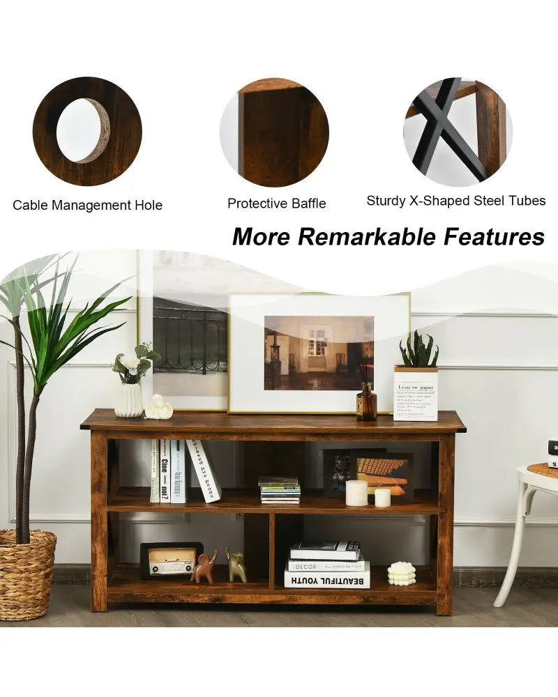 Modern Farmhouse TV Stand Entertainment Center for TV’s up to 55-Inch with Open Shelves-Brown - Brown - Entertainment